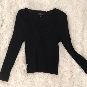 lace front long sleeve sweater